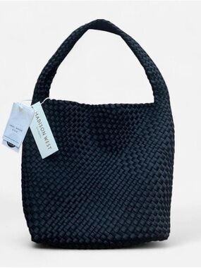 Madison West Black Woven Tote Bag-in-a-Bag